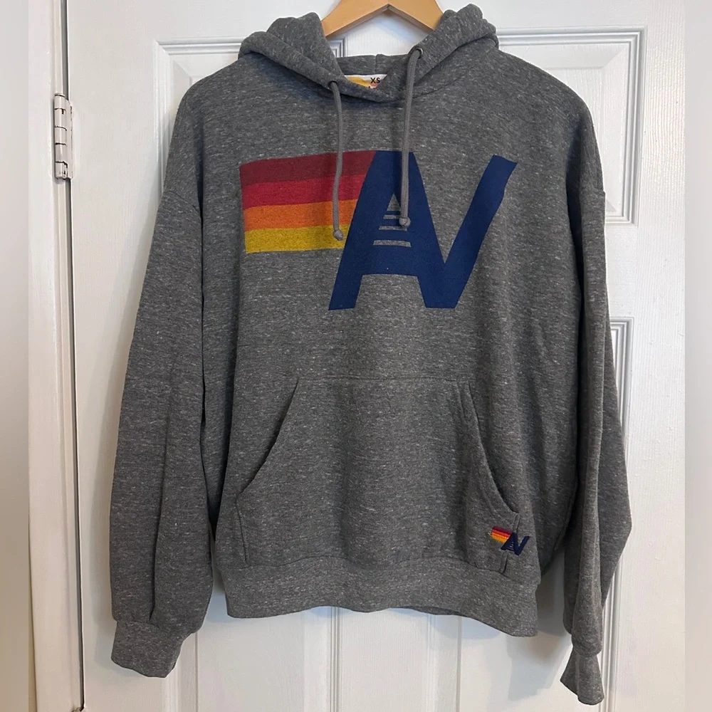 Aviator Nation Gray Pullover Relaxed Hoodie with Logo XSmall - Picture 2 of 6